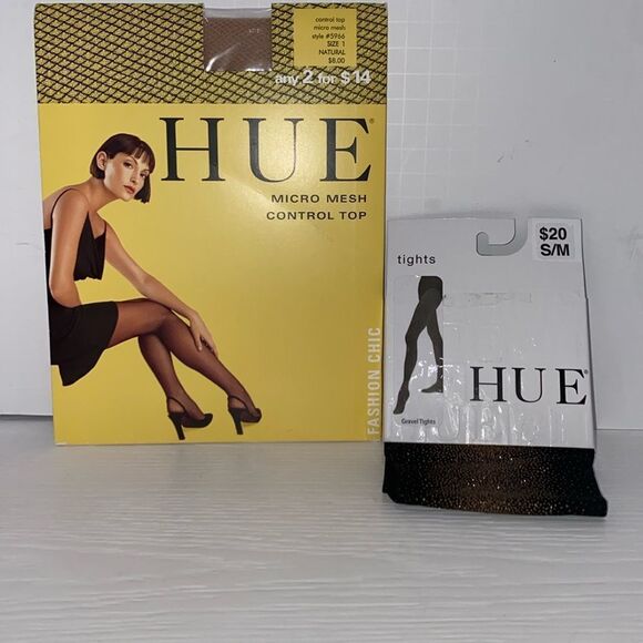 Hue Micro Mesh Control Top Pantyhose & Hue Gravel Holiday Tights Bundle - Picture 1 of 7
